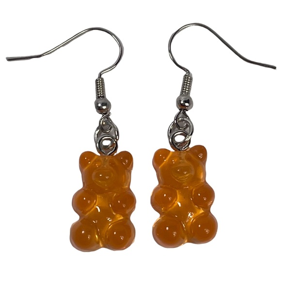Blue & orange clear plastic gummy bear dangle pendant earrings bundle of 2 NEW - Picture 7 of 9